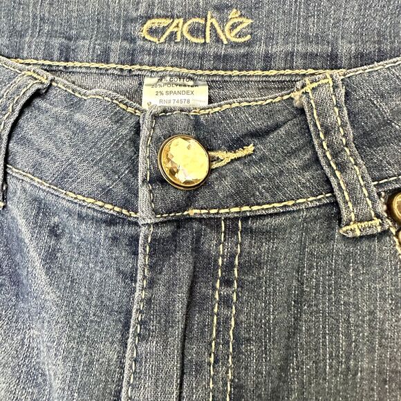 Cache Bootcut Jeans Women’s Blue Denim Stretch Rhinestones Embroidered Sz 2 - Picture 13 of 16
